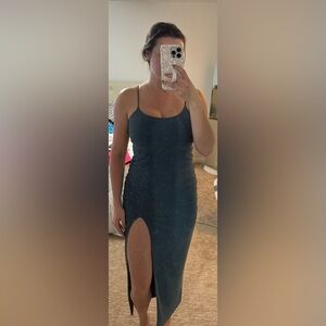 Dark teal ribbed midi dress